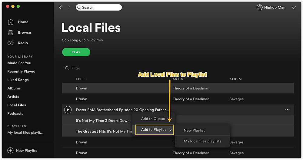 Add Music to Local Files to Playlist