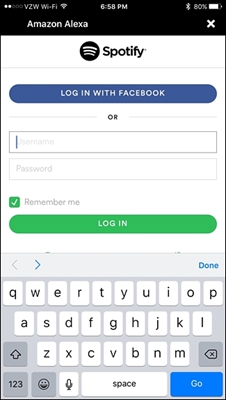 Amazon Alexa Log in with Facebook