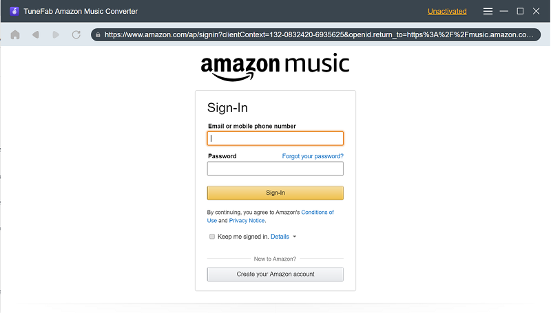 Log in to Amazon Music