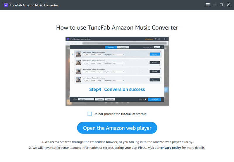 Enter Built-in Amazon Web Player in Startup Page