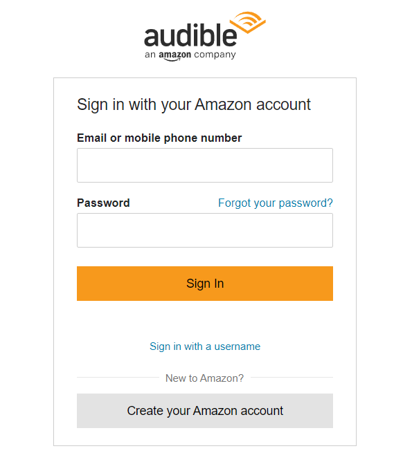 Iniciar sesión en Amazon Audible