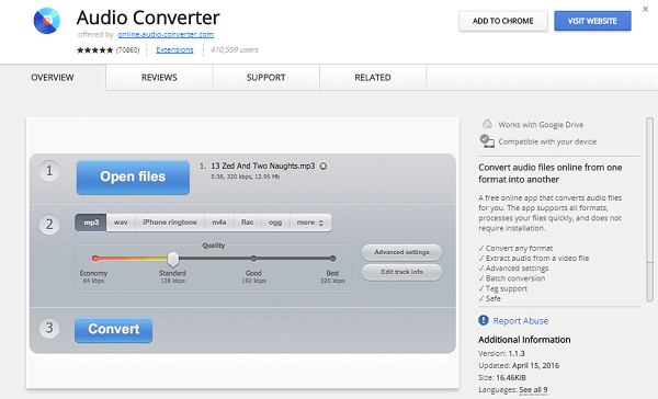 Audio Converter from Chrome Web Store