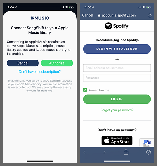 Authorize Apple Music and Spotify in TunemyMusic