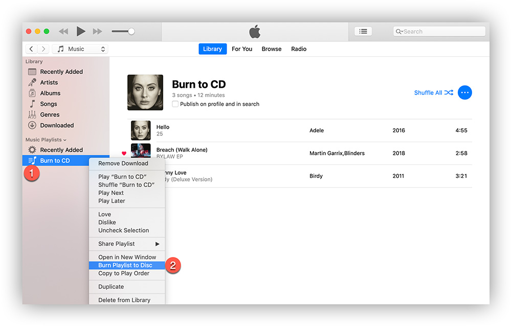 Grabar música de Apple en disco