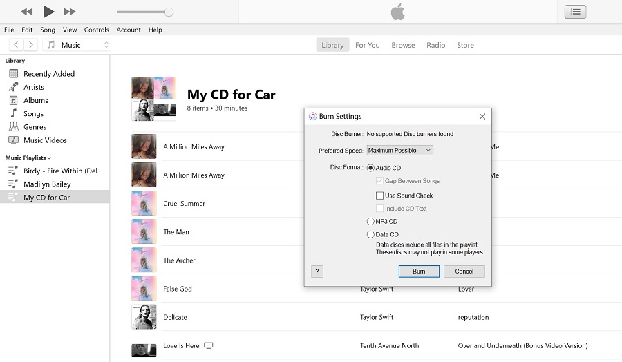 Burn CD from iTunes