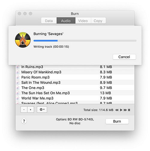 Masterizza CD audio su Mac con Burn