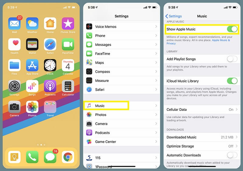 Habilitar iCloud Music Library y Show Apple Music