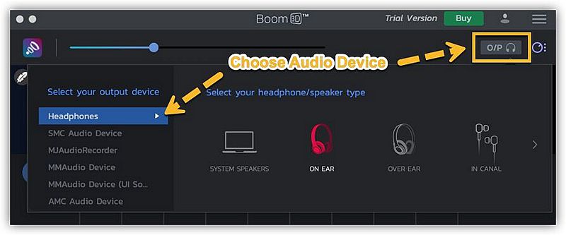Choose Audio Device on Boom