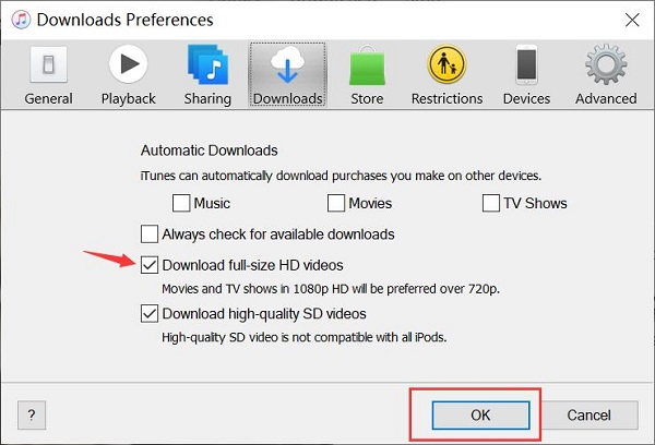 Choose Download full-size Videos