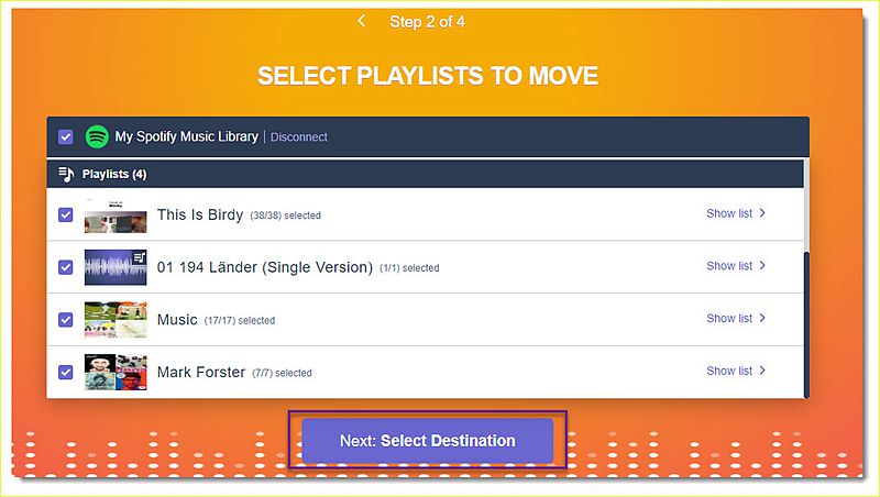 Choose Playlists for Transfer