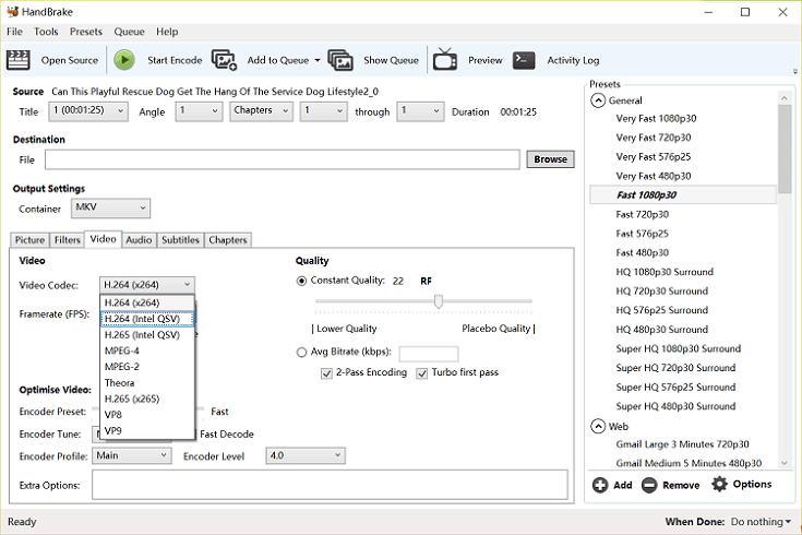 Convert M4V to MKV Handbrake