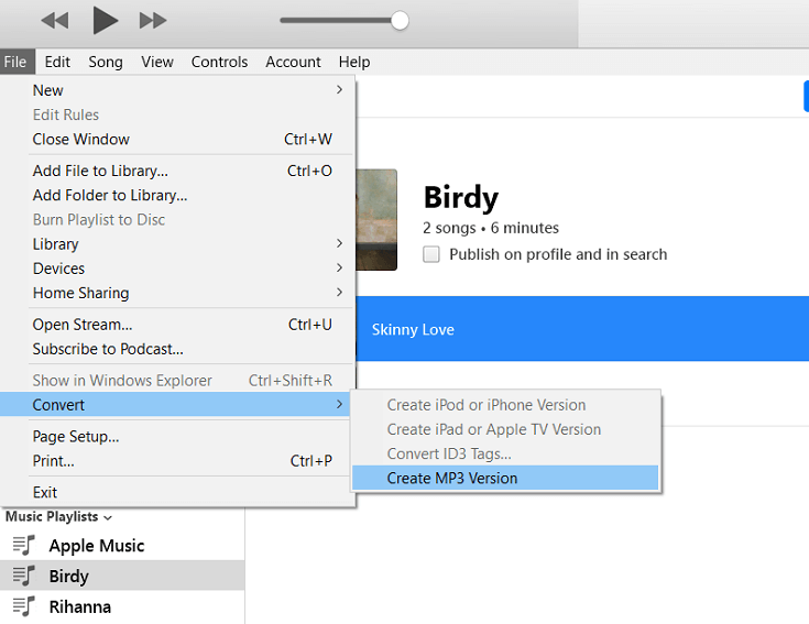 Create MP3 Version in iTunes