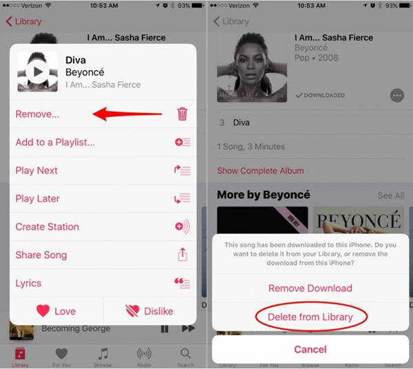 Delete Apple Music from Library on iPhone