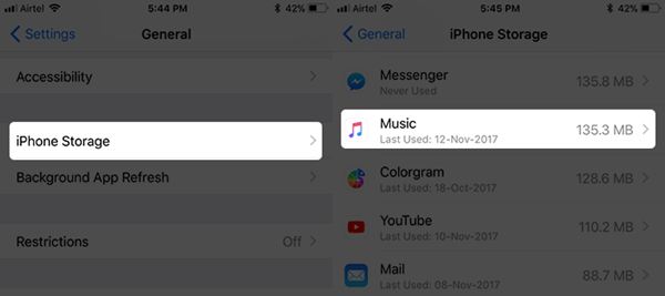 Delete iPhone Music on iPhone Storage