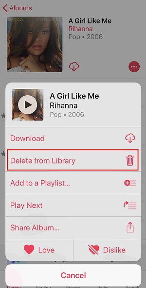 Delete Separated Album on iPhone