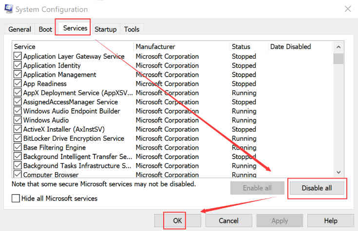 Disable All Services Msconfig