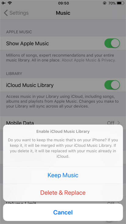 Включить музыкальную библиотеку iCloud