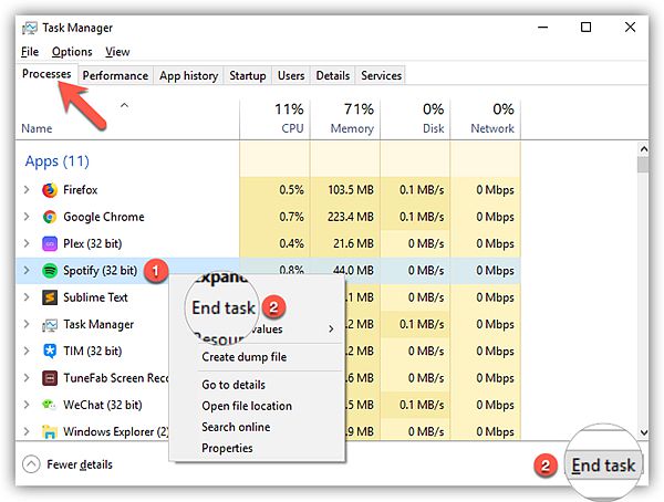 End Spotify on Task Manager