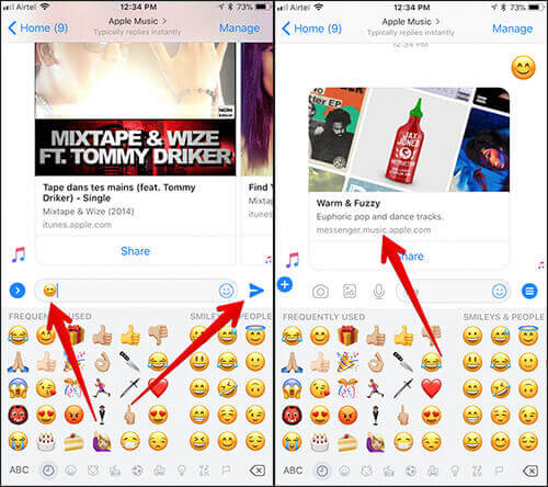 Ingrese Emoji Messenger para reproducir Apple Music en iPhone