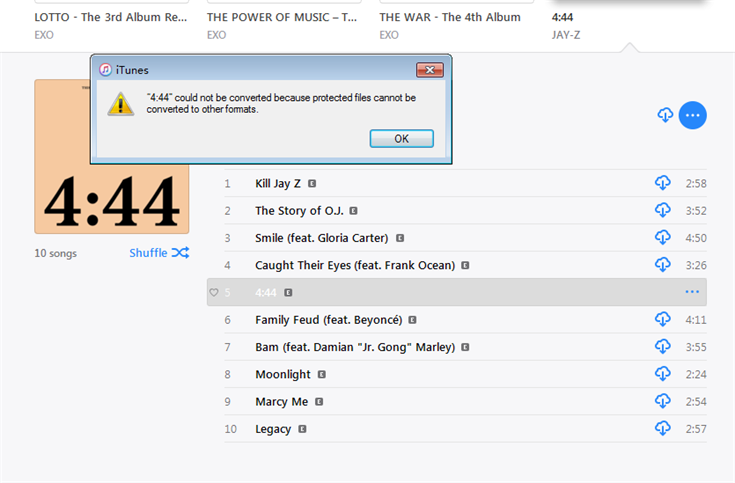 Fail to Convert 4:44 to MP3 in iTunes