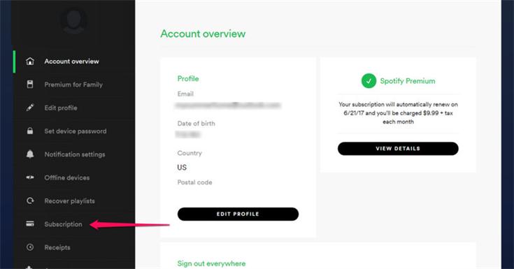 Find Spotify Subscription Section Inside Spotify