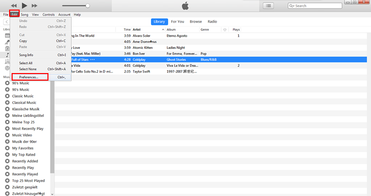 Ve a Preferencias en iTunes
