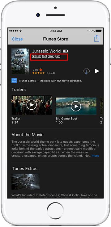 Information Page of Movie in iTunes Store