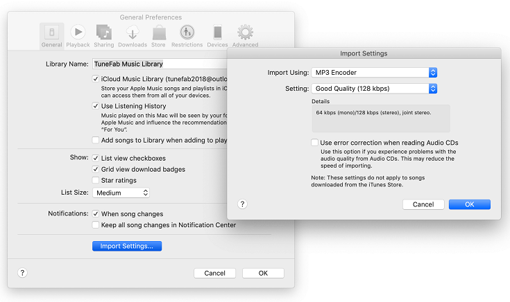 iTunes Import Settings