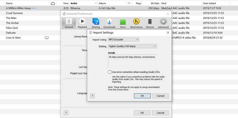 iTunes Import Settings