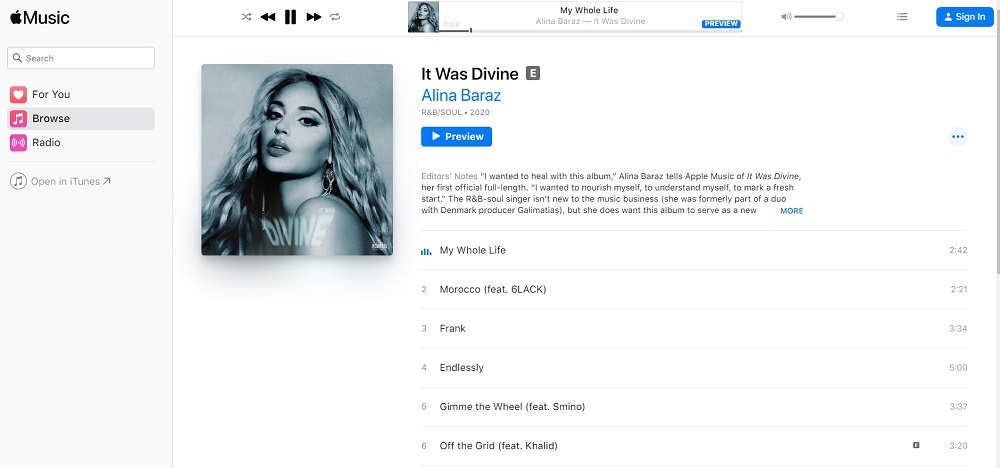 Preview Tracks in Apple Music Web Version