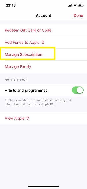 Manage Subscription