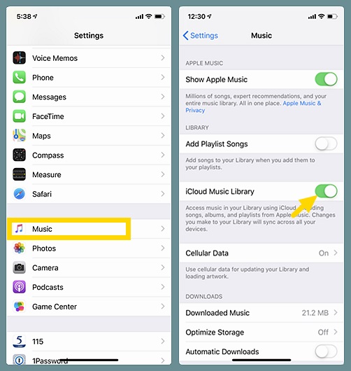 Enable iCloud Music Library on iPhone