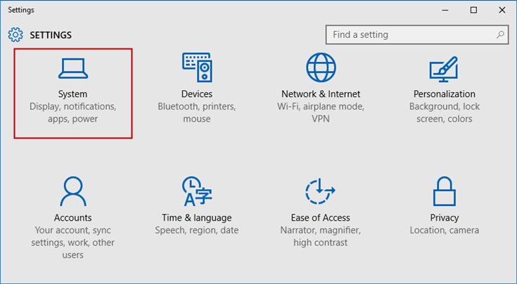 Open Settings on Windows 10