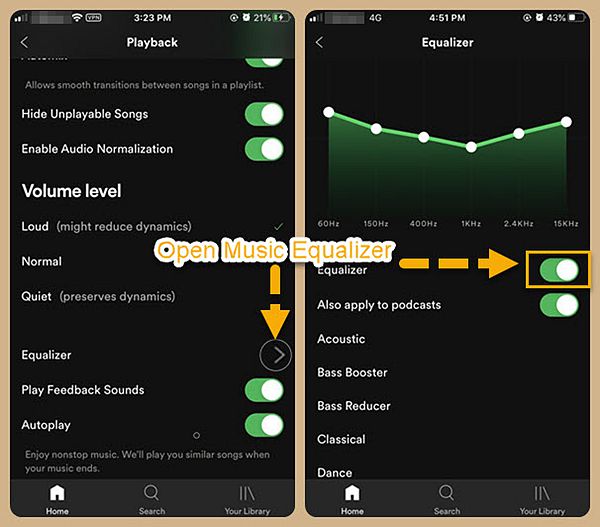 Spotify-equalizer openen