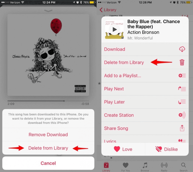 Eliminar canciones de iPhone de la biblioteca no descargada