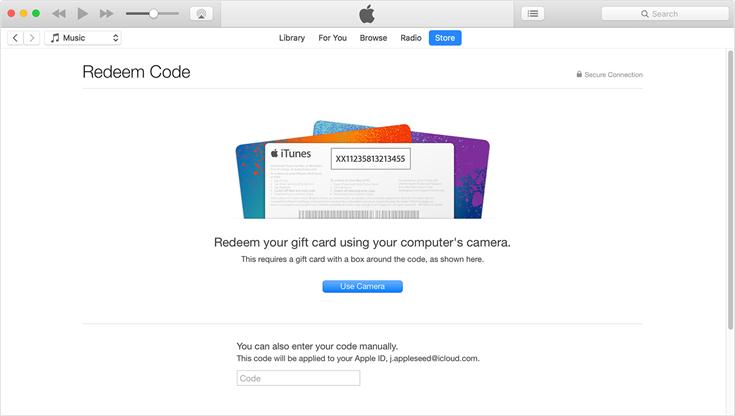 Escanear o ingresar canjear código en iTunes