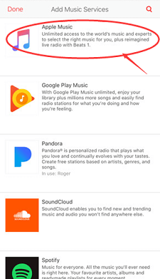Select Apple Music as Music Services