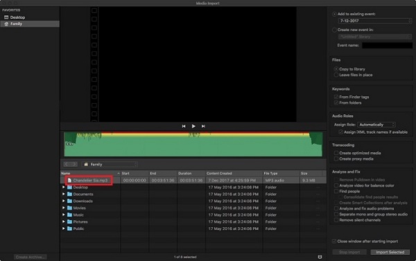 Select Audio to Import Final Cut Pro X