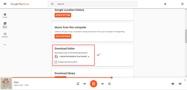 Set Download Folder on Google Play Music