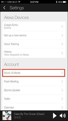 Settings Account Music Media