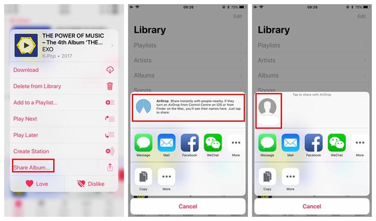 Share Album with AirDrop in iOS 11