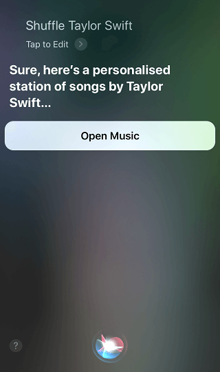 Shuffle Taylor Swift en Siri