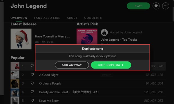 Skip Duplicates Songs from Combiled Playlist