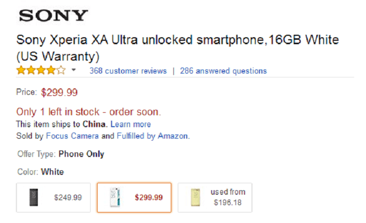 Sony Xperia XA Ultra Price
