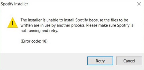 Spotify Error Code 18