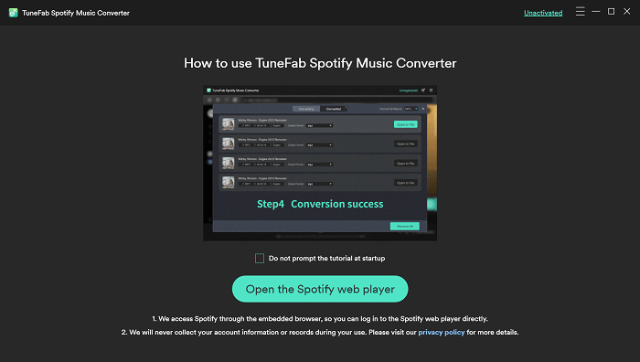 TuneFab Spotify Music Converter V3.0.0 Welcome Page
