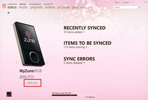 Sync Library with the Zune