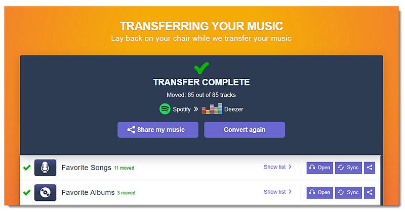 Transfer Spotify to Deezer with TunemyMusic