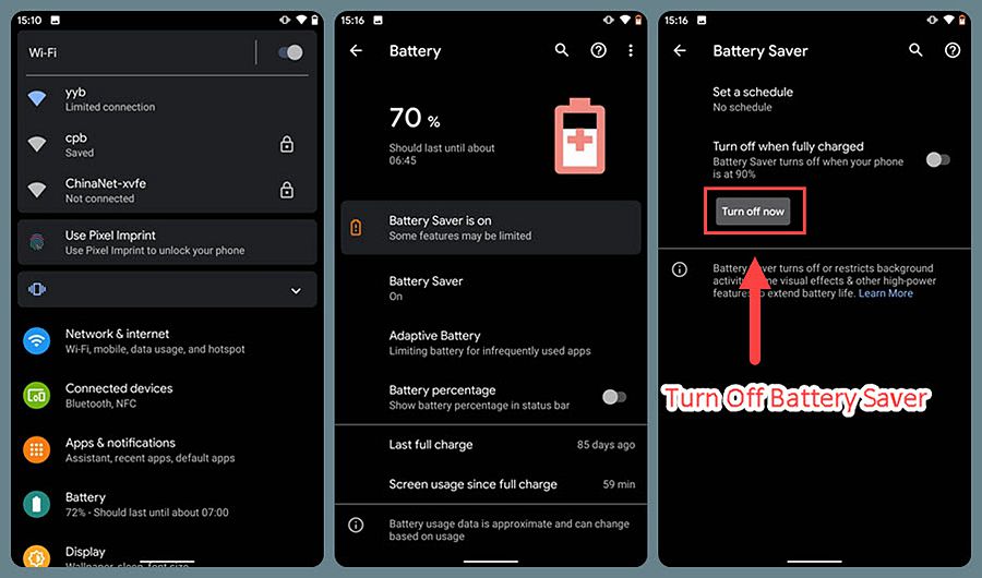 Turn Off Low Battery Mode on Android