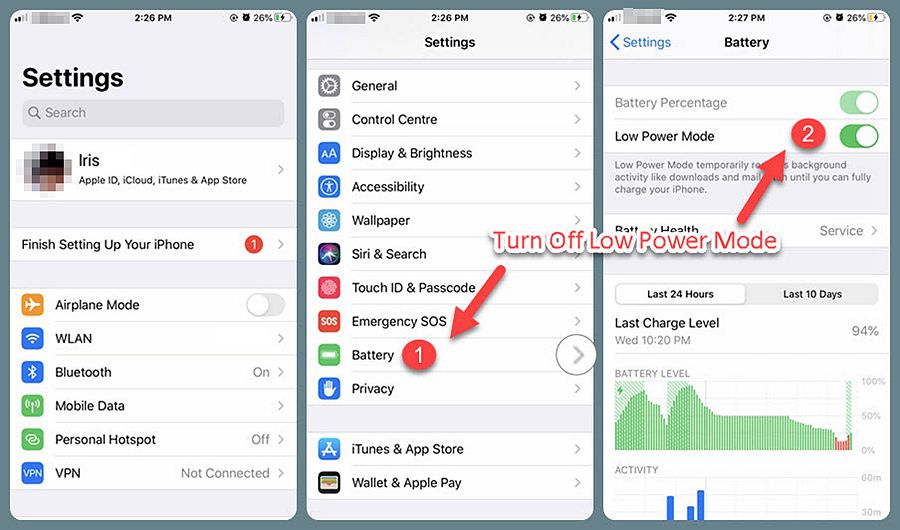 Turn Off Low Battery Mode on iOS